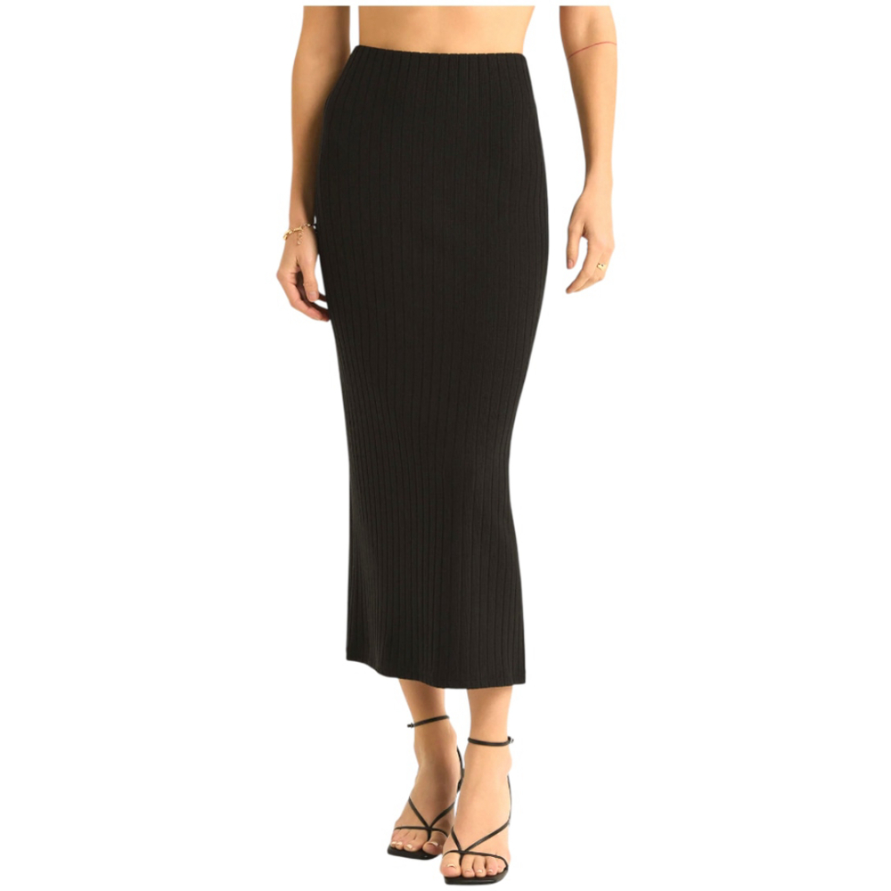 Bagatelle Collection Black Ribbed Midi Skirt L